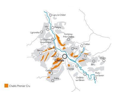 La carte de l'appellation Chablis Premier Cru