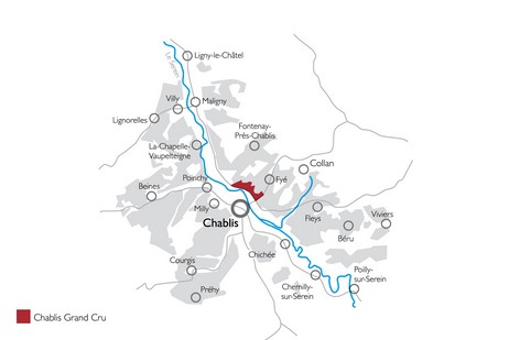 La carte de l'appellation Chablis Grand Cru