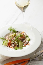 salade printanière aux trois riz et légumes croquants; chablis; bivb;aoc chablis