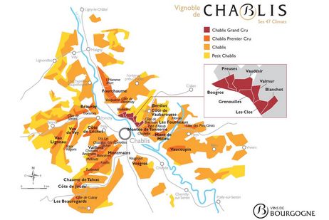 Carte des appellations et des Climats de Chablis