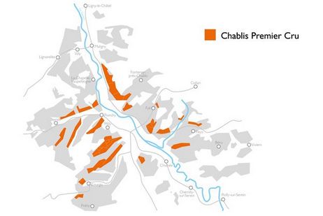 La carte de l'appellation Chablis Premier Cru 